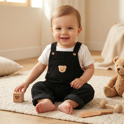 Bambini Craft™ Orso Fluffy Bear Patch Premium Corduroy Infant Overalls & Warm Winter Dungarees