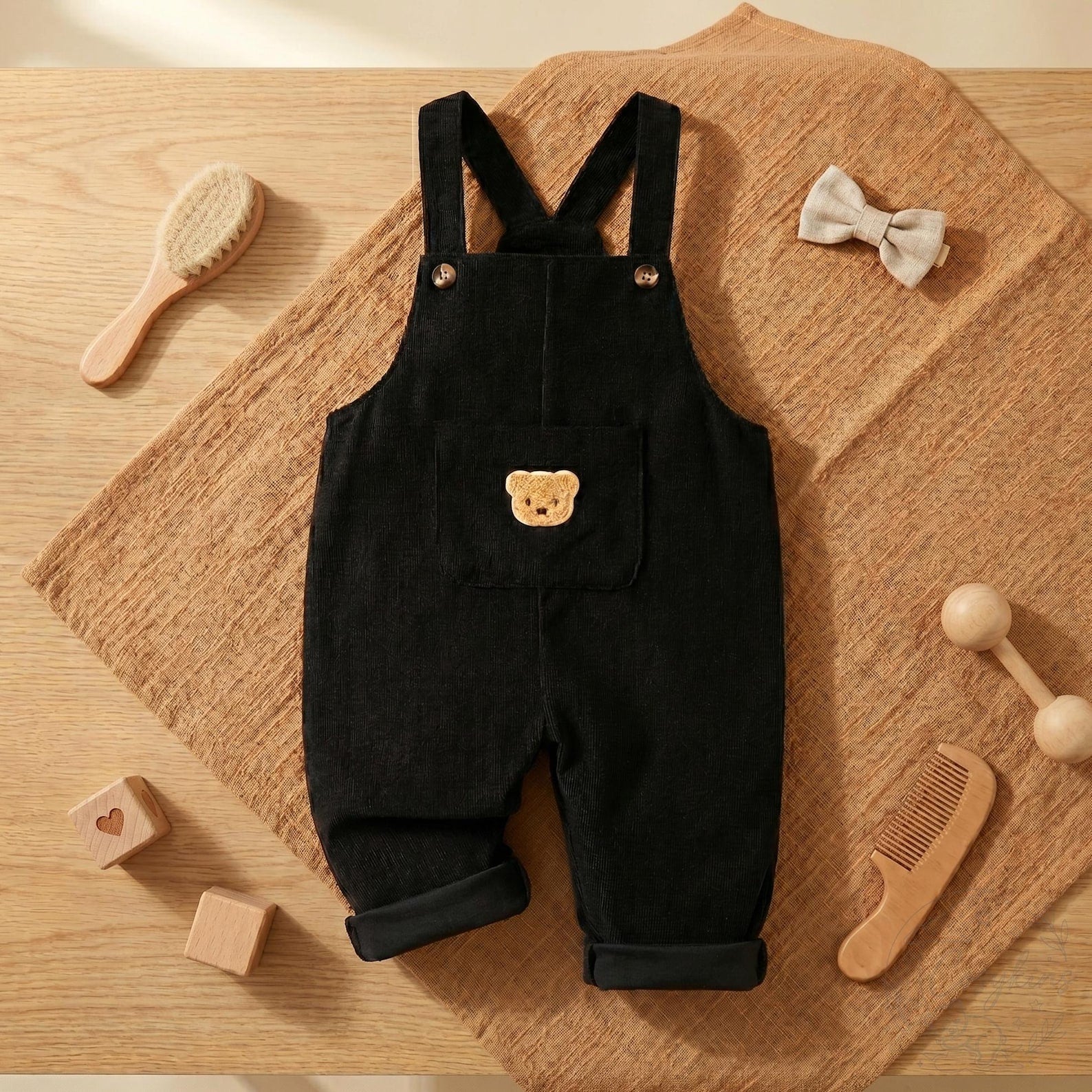 Bambini Craft™ Orso Fluffy Bear Patch Premium Corduroy Infant Overalls & Warm Winter Dungarees