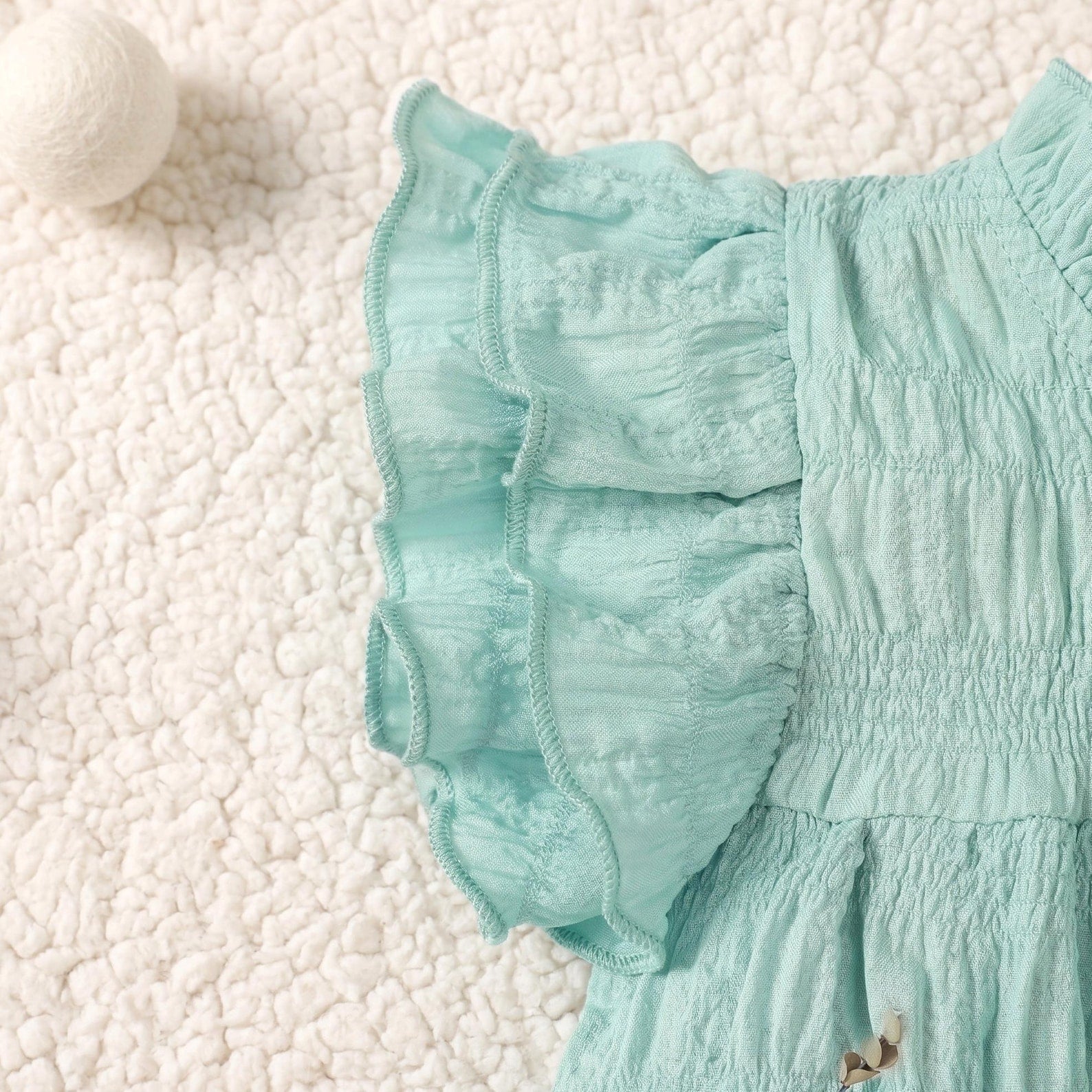 Bambini Craft™ Dolce Mint Ruffle Top, Lace Denim Shorts & Heart Bag 3-Piece Artisan Summer Set
