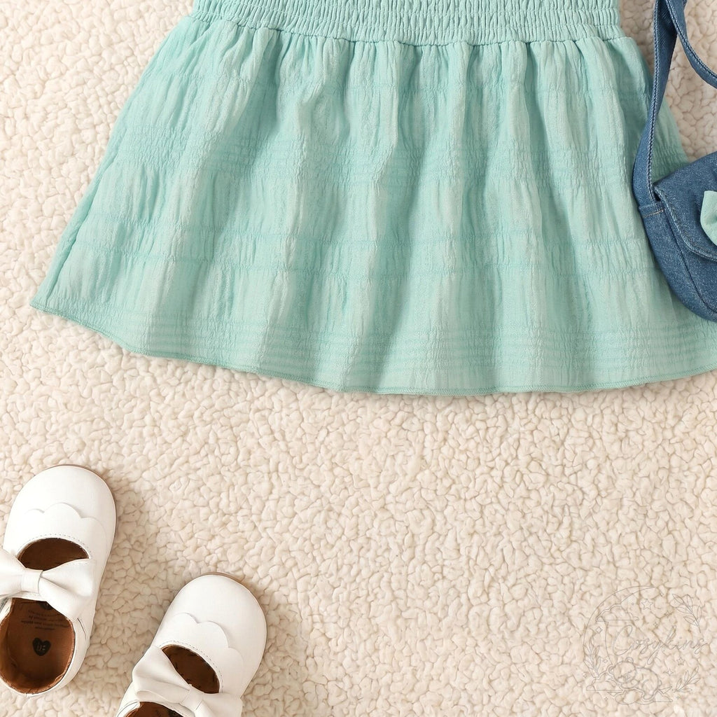 Bambini Craft™ Dolce Mint Ruffle Top, Lace Denim Shorts & Heart Bag 3-Piece Artisan Summer Set